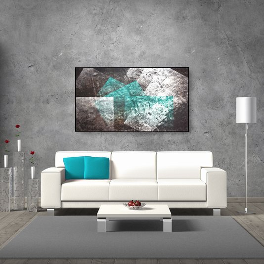 Quadro Tela Decorativa com Moldura Abstrato Azul Moderno 120x80cm