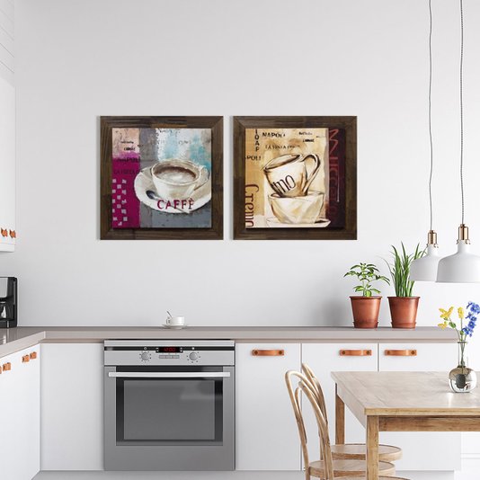 Quadro Tela Decorativa com Moldura Rústica Xícara de Café 75x75cm