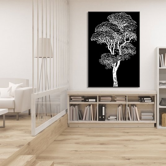 Quadro Tela Decorativa em Preto e Branco II com Moldura Árvore 100x150cm