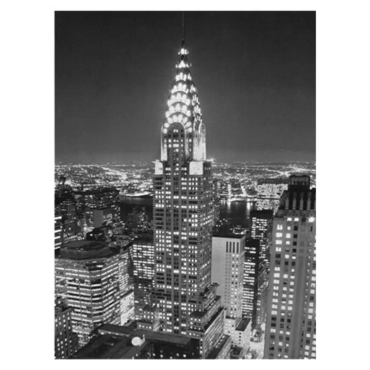 Quadro Tela Decorativa em Preto e Branco Impressão Digital em Tela Nova York Chrysler Building 90x120cm