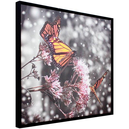 Quadro Tela Decorativa Emoldurada Borboletas em Flor 70x75cm