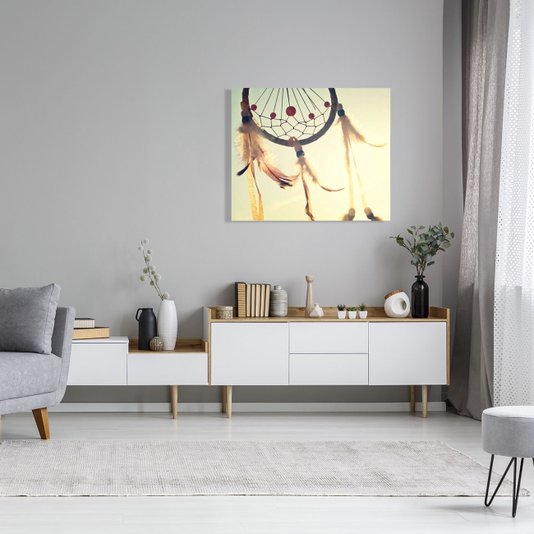 Quadro Tela Decorativa Filtro dos Sonhos com Penas Indianas 60x50cm