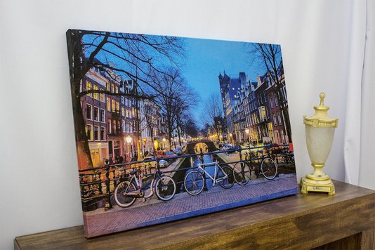 Quadro Tela Decorativa Impressa Canal em Amsterdam ao Entardecer 100x70cm