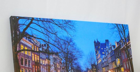 Quadro Tela Decorativa Impressa Canal em Amsterdam ao Entardecer 100x70cm