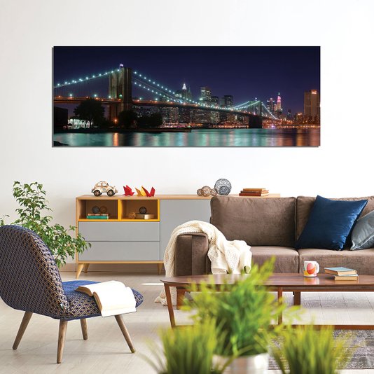 Quadro Tela Decorativa Ponte Brooklyn a Noite 160x60cm