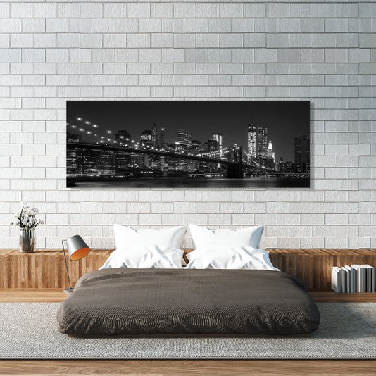 Quadro Tela Canvas em Chassi Decorativa Ponte Brooklyn em Preto e Branco