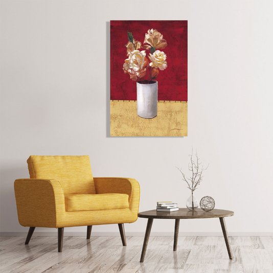 Quadro Tela Decorativa Vermelha Arranjo de Flores 60x90cm