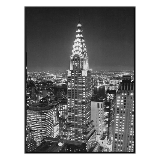 Quadro Tela em Preto e Branco com Moldura Nova York Chrysler Building 90x120cm