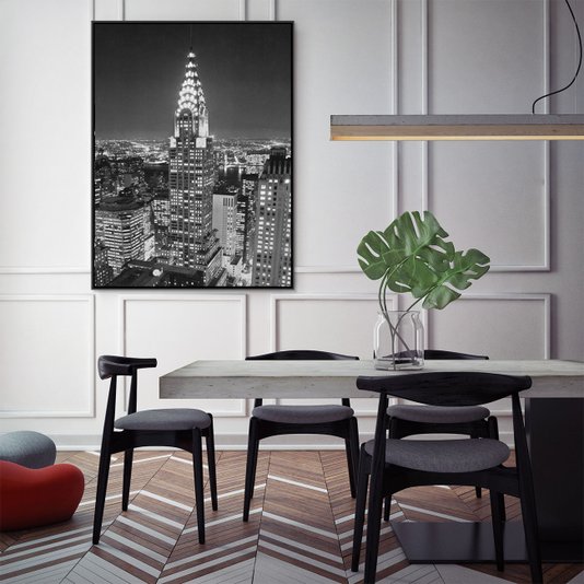Quadro Tela em Preto e Branco com Moldura Nova York Chrysler Building 90x120cm