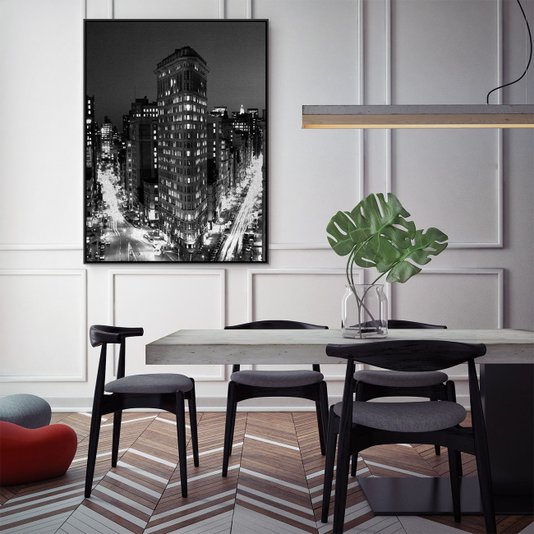 Quadro Tela em Preto e Branco com Moldura Nova York Flatiron Building 90x120cm