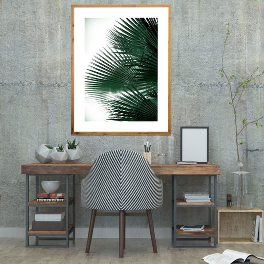 Quadro Tropical Rústico Folhas Verdes de Palmeira 90x120cm