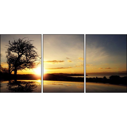 Quadros com Moldura de Alumínio Kit com 3 Quadros Pôr do Sol de 70x100cm