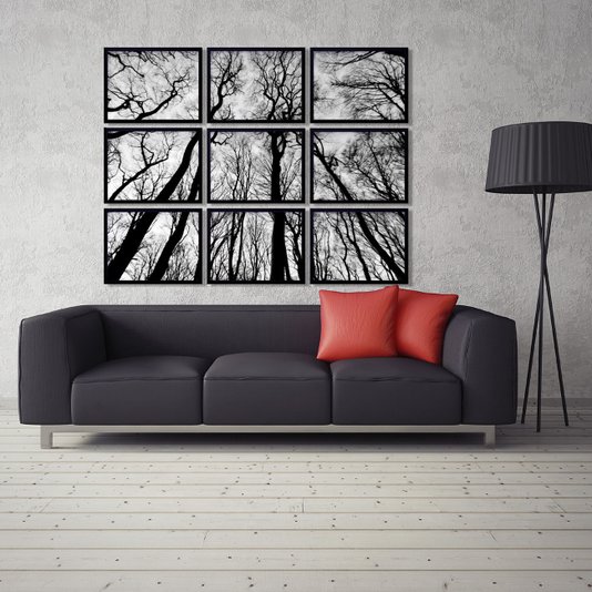 Quadros Floresta Árvores sem Folhas Kit com 9 Quadros 43x33cm