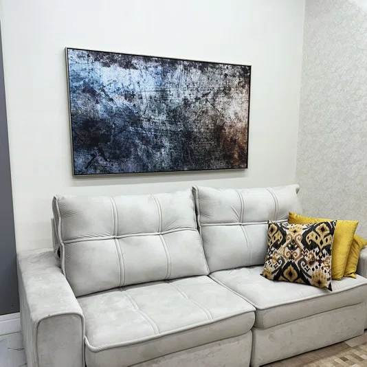 QuadroTela Canvas Abstrato Efeito Metal Industrial Moldura Prata Envelhecida 160x90 cm