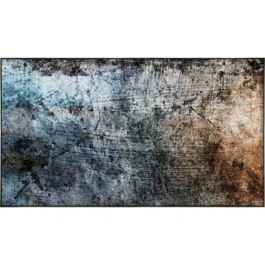 QuadroTela Canvas Abstrato Efeito Metal Industrial Moldura Prata Envelhecida 160x90 cm