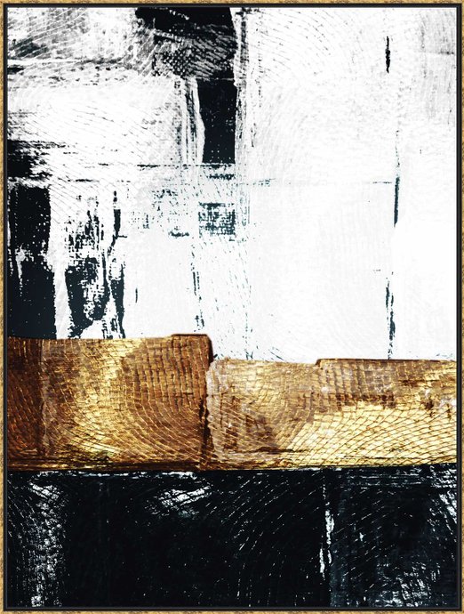 Tela Canvas Abstrata com Moldura Dourada para Decoração Sofisticada 90x120 cm