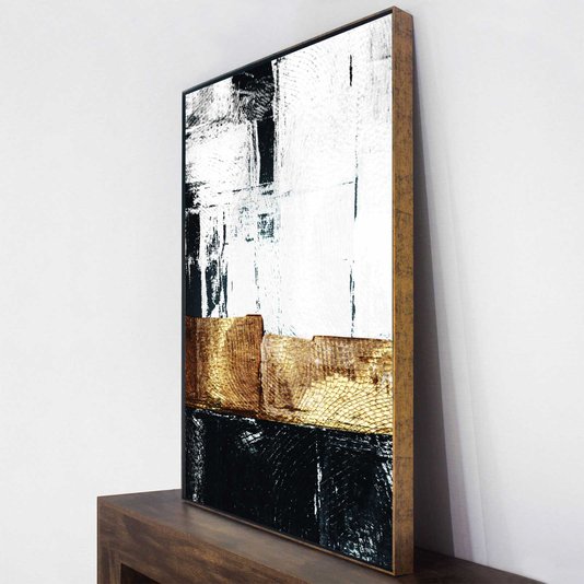 Tela Canvas Abstrata com Moldura Dourada para Decoração Sofisticada 90x120 cm