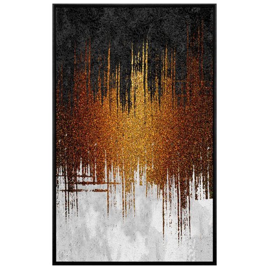 Tela Canvas Abstrata com Moldura Preta Brilho Dourado 80x130 cm