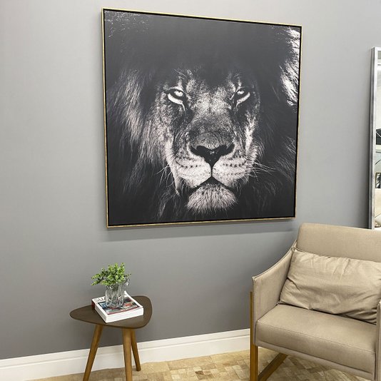 Tela Canvas Arte Leão de Judá em Preto e Branco 120x120 cm