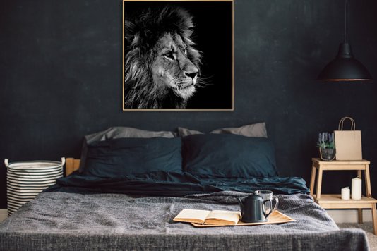 Tela Canvas Arte Leão em Preto e Branco 120x120 cm