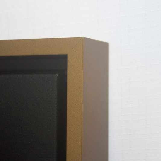 Detalhes, moldura flutuante ouro envelhecido e tela canvas.