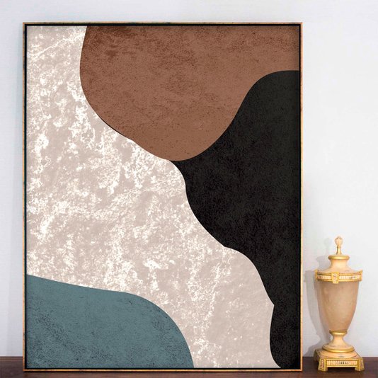 Tela Canvas com Moldura Dourada Imagem Arte Formas Orgânicas
