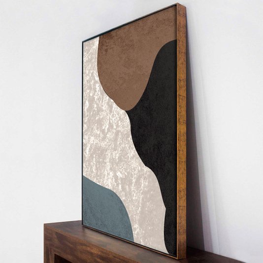 Tela Canvas com Moldura Dourada Imagem Arte Formas Orgânicas