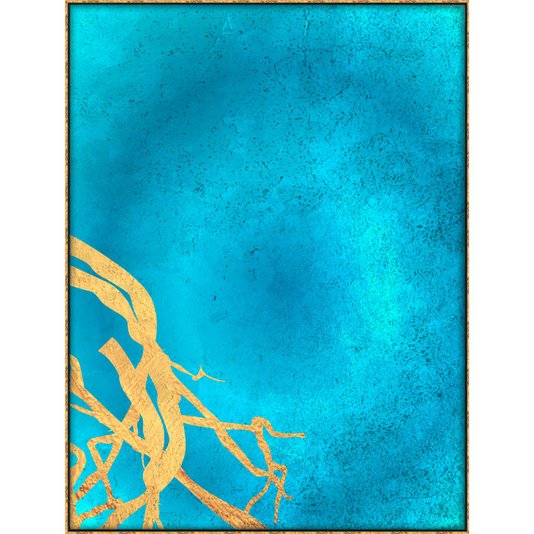 Tela Canvas com Moldura Dourada Arte Moderna Blue e Gold 90x120 cm