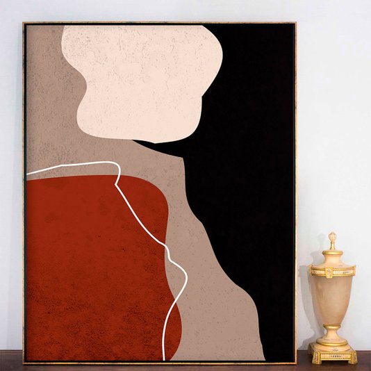 Tela Canvas com Moldura Dourada Arte Moderna Formas Orgânicas