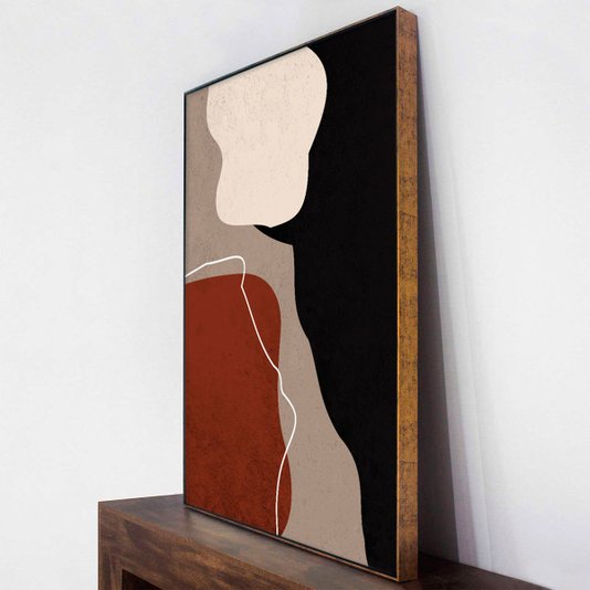 Tela Canvas com Moldura Dourada Arte Moderna Formas Orgânicas