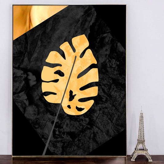 Tela Canvas com Moldura Prata Arte Abstrata Folha Costela de Adão - Escolha o Tamanho