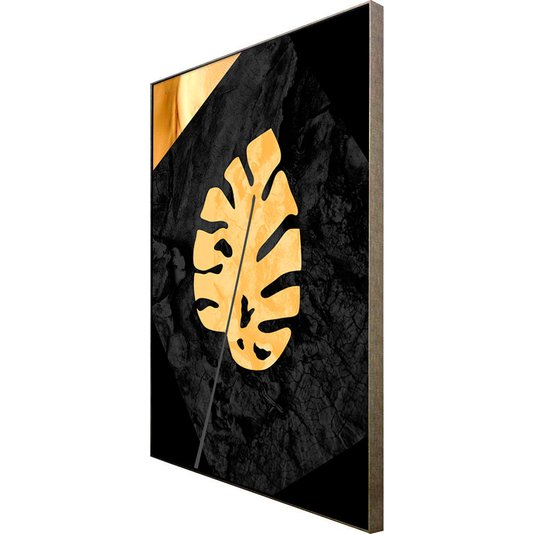 Tela Canvas com Moldura Prata Arte Abstrata Folha Costela de Adão - Escolha o Tamanho