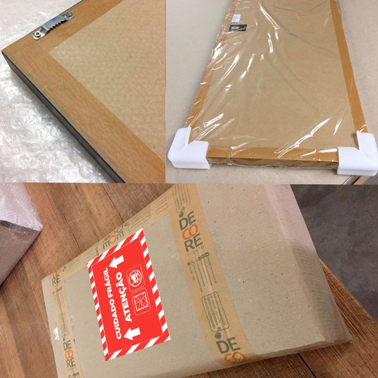 Papel Kraft, cantoneiras de papelão duplo ou polietileno, plástico termo encolhível, plástico bolha, caixa de papelão e avisos de mercadoria frágil, para um transporte ainda mais seguro contra avarias.