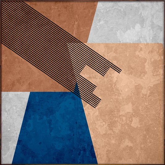 Tela Canvas Decorativa Arte Geométrica Colorida com Moldura Flutuante Marrom 100x100 cm