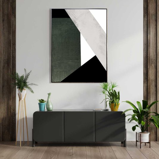 Tela Canvas Decorativa Geométrica com Moldura Prata: Elegância para sua Casa ou Escritório