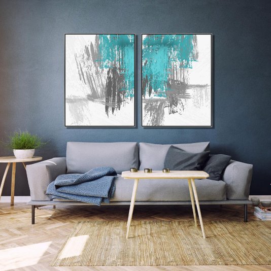 Tela Canvas Desenho Abstrato com Moldura Prata 90x120 cm