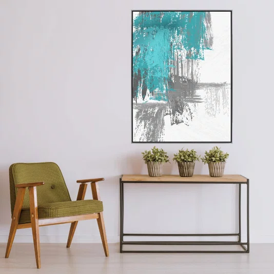 Tela Canvas Desenho Abstrato com Moldura Prata 90x120 cm
