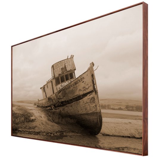 Tela Canvas em Tom Sépia Paisagem com Barco Naufragado 170x100 cm