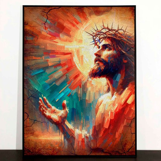 Tela Canvas Estilo Abstrata com Moldura Preta Arte Jesus Cristo com Coroa de Espinhos