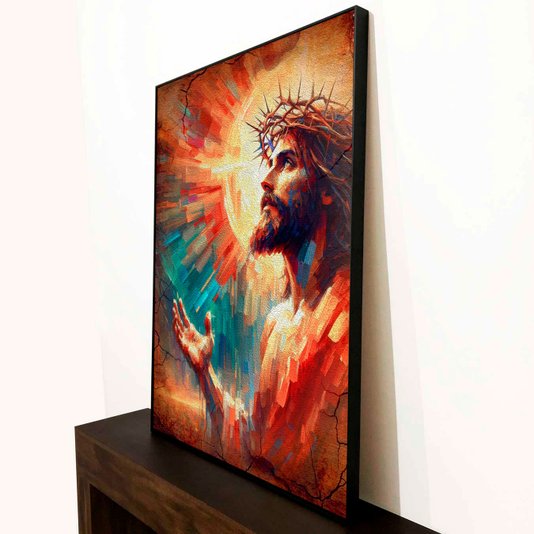 Tela Canvas Estilo Abstrata com Moldura Preta Arte Jesus Cristo com Coroa de Espinhos