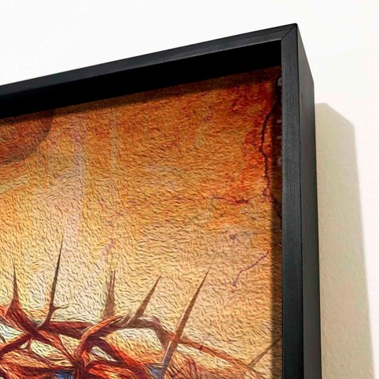 Tela Canvas Estilo Abstrata com Moldura Preta Arte Jesus Cristo com Coroa de Espinhos