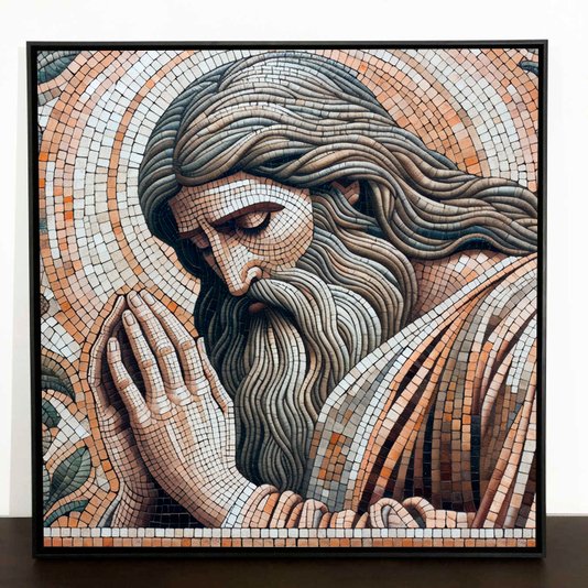 Tela Canvas Ladrilhos Moderna com Moldura Preta Imagem de Jesus Orando
