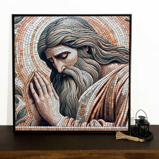 Tela Canvas Ladrilhos Moderna com Moldura Preta Imagem de Jesus Orando