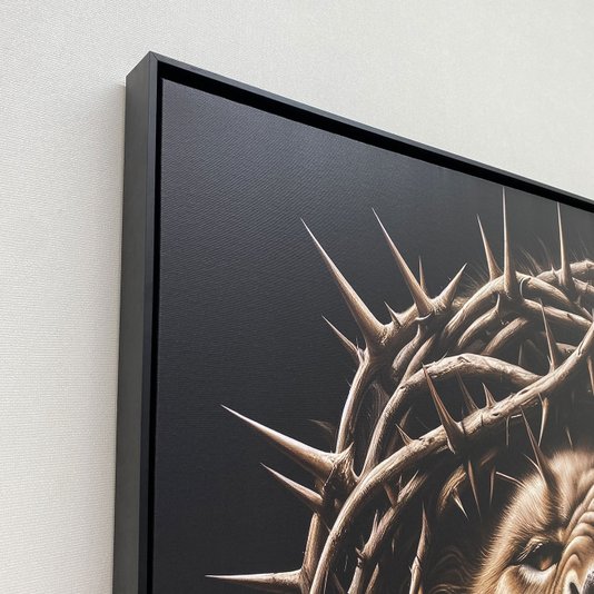 Tela Canvas Leão com Coroa de Espinhos: Arte Impactante com Moldura Preta