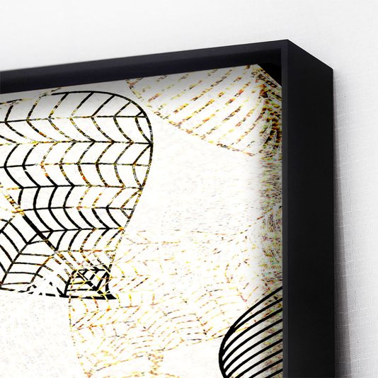 Tela Canvas Moderna Folhas Estilizadas, Moldura Preta, Sofisticação Contemporânea 90x120 cm