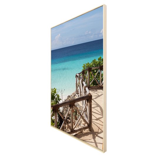 Tela Canvas Praia Beira Mar com Moldura Madeira Natural 100x140 cm