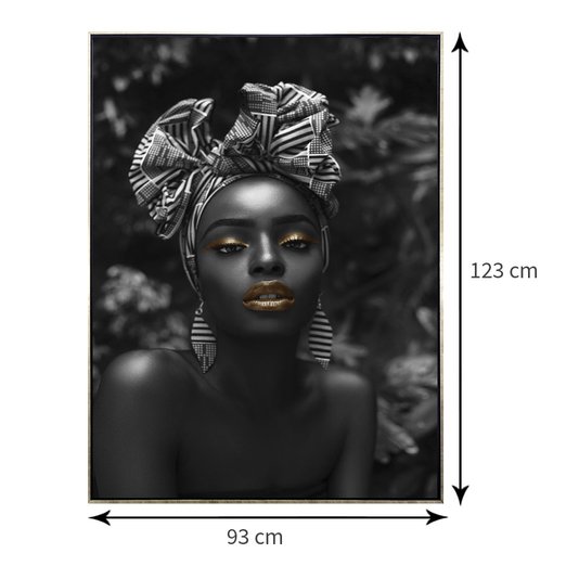 Tela Canvas Preto e Branco com Moldura Prata Arte Africana 90x120 cm