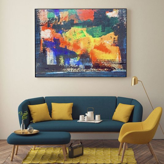 Tela Decor Arte Moderna Colorida com Moldura Preta 120x90cm