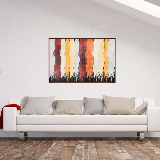 Tela Decorativa Abstrata Faixas Coloridas Moldura na Cor Mel 150x100cm