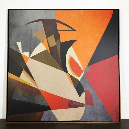 Tela Decorativa: Arte Abstrata Geométrica Colorida, Moldura Dourada - Estilo Moderno